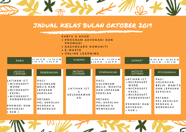 JADUAL KELAS BULAN OKTOBER 2019